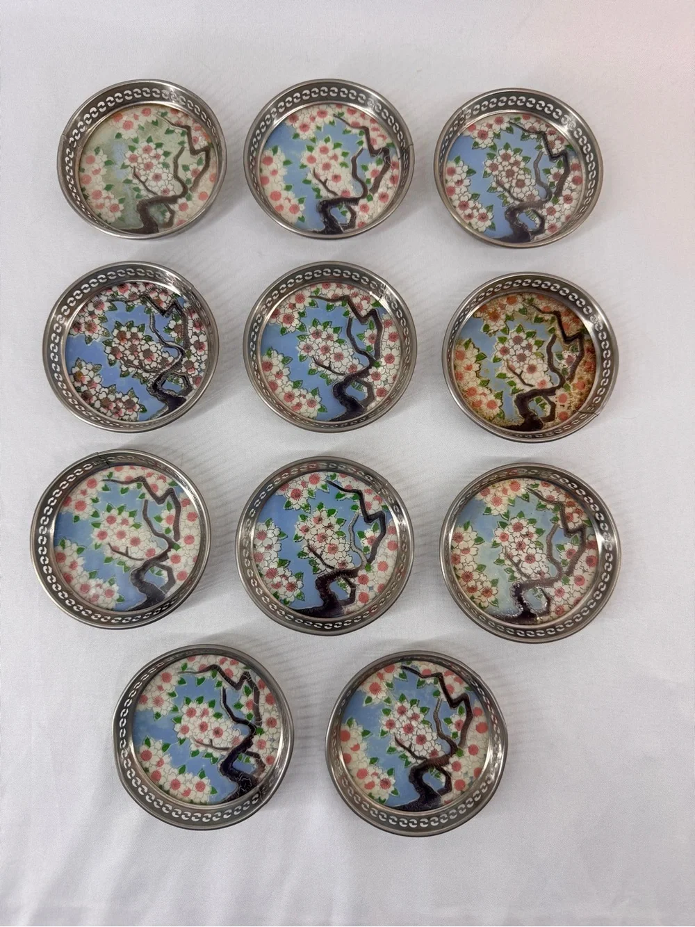 Vintage MCM Barware Japanese Sakura Foil & Washi Paper Glass Coasters MAKE OFFER